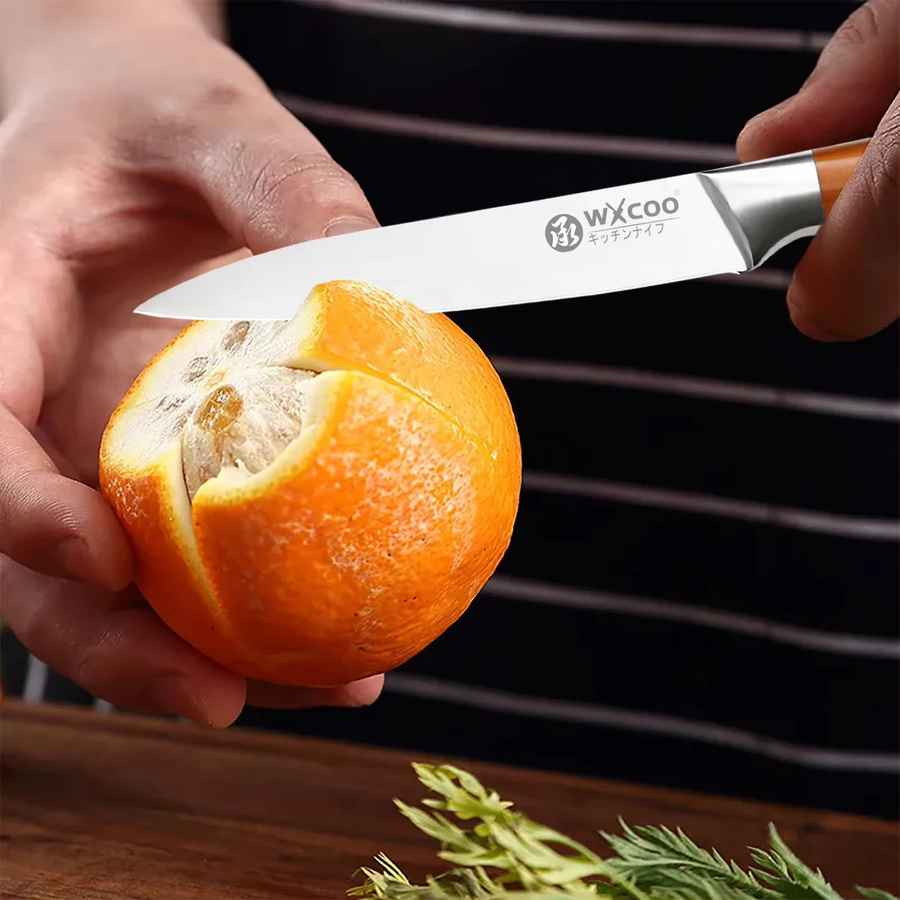 WXCOO Santoku Kochmesser aus Damaststahl mit VG10 Kern und Holzgriff in Silber - Bild 5