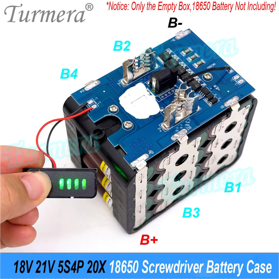 Turmera 18 V 21 V Schraubendreher-Batteriegehäuse 5S4P mit 20 x 18650-Halter und BMS-Schweißnickel für den Austausch von 20 V elektrischen Bohrmaschinen - Bild 2