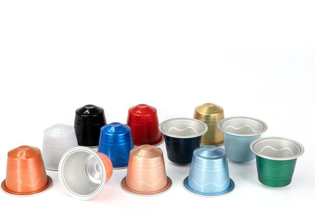 100 Stück leere Aluminiumfolienkapseln von dalinwell in Blau und Multicolour, wiederbefüllbare Kaffeepads kompatibel mit Nespresso Original Line Maschinen - Bild 1