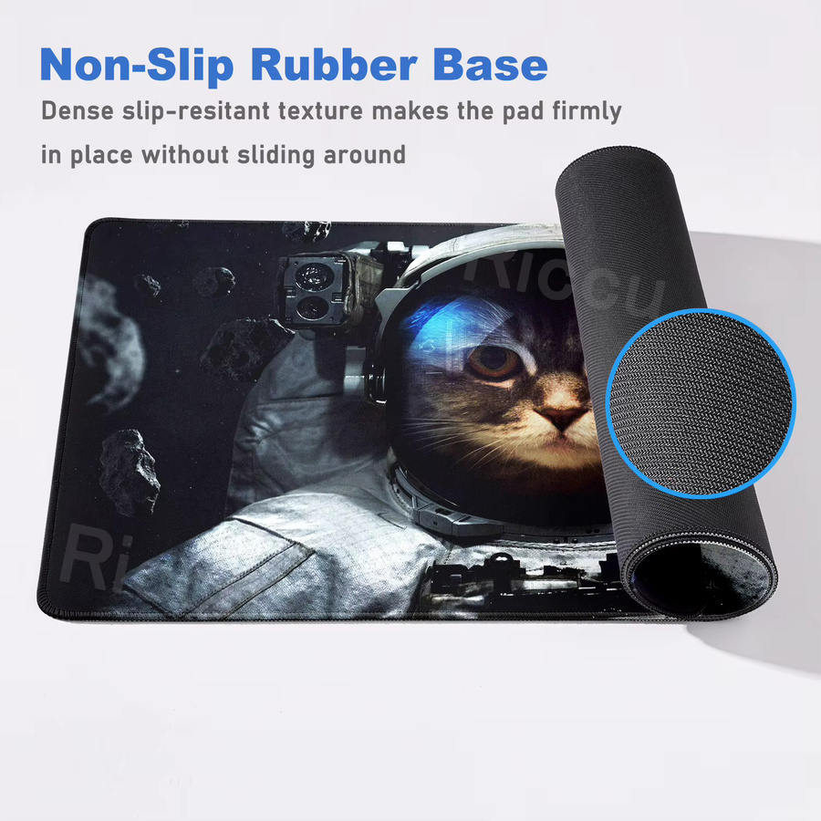 Riccu XXL Mauspad mit Astronauten und Katzen Design in Multicolour für Gamer und Büro - Bild 3