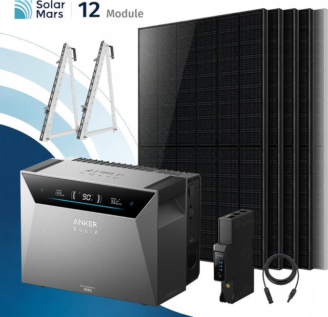 Anker SolarMars Balkonkraftwerk 6000W mit Anker SOLIX Solarbank 4 E5000 Pro Speicher 5kWh in Grau mit Balkonhalterung - Bild 1