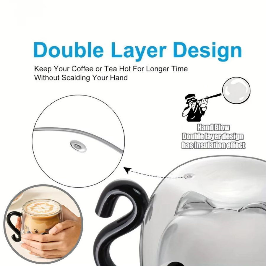 YOCITY Doppelwandige Glas-Tasse mit Katzenmotiv in Transparent - Bild 5