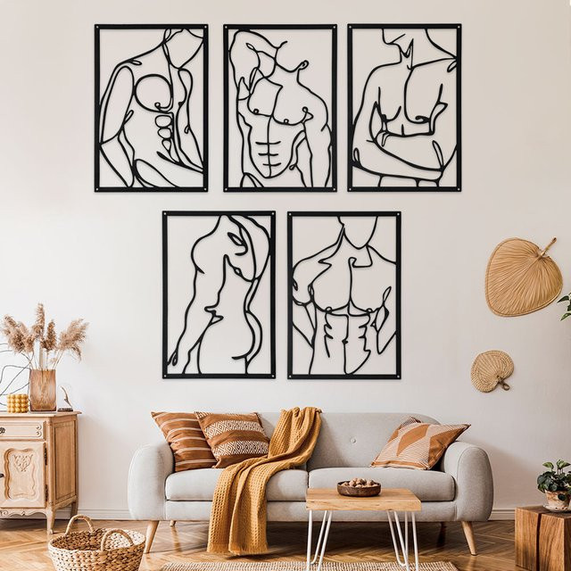 DDPNKL Wandkunst Dekor-Set aus Metall in Schwarz, minimalistische abstrakte Wanddekoration für dein Zuhause - Bild 1