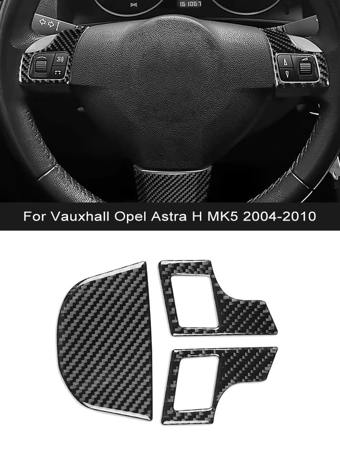 VEAROERY Carbonfaser-Aufkleber für Vauxhall Opel Astra H MK5, Lenkrad-Tastenrahmen, Schwarz - Bild 3