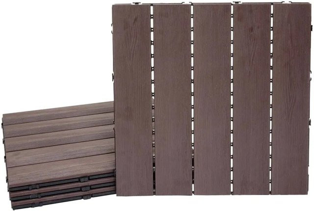 MCW WPC Bodenfliesen E20 Holzoptik Dunkelbraun mit 3D-Struktur Linear, 4er Set, B/T: 50 x 50 cm - Bild 1