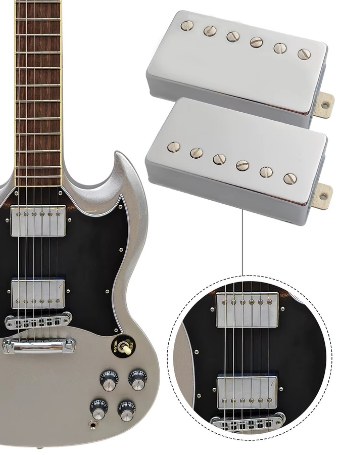 Phrilam Pro LP Vintage Alnico 5 Humbucker Tonabnehmer-Set für E-Gitarren im LP-Stil, Farbe: Silber - Bild 3