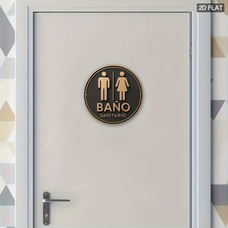 Rundes Spanisches Toilettenschild aus Aluminium von CIFBUY in Gold, Wandkunst Metallplakette Durchmesser: 50 cm - Bild 3