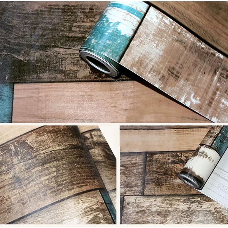 Selbstklebende Vinyl-Tapete KALYNN in Vintage-Steinholz-Optik, mehrfarbige Holzplanken-Design-Rolle - Bild 6