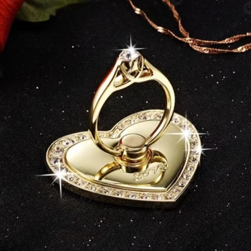 Herzförmiger Handyhalter mit Diamant-Design als Telefonring-Zubehör in Silber - Bild 4