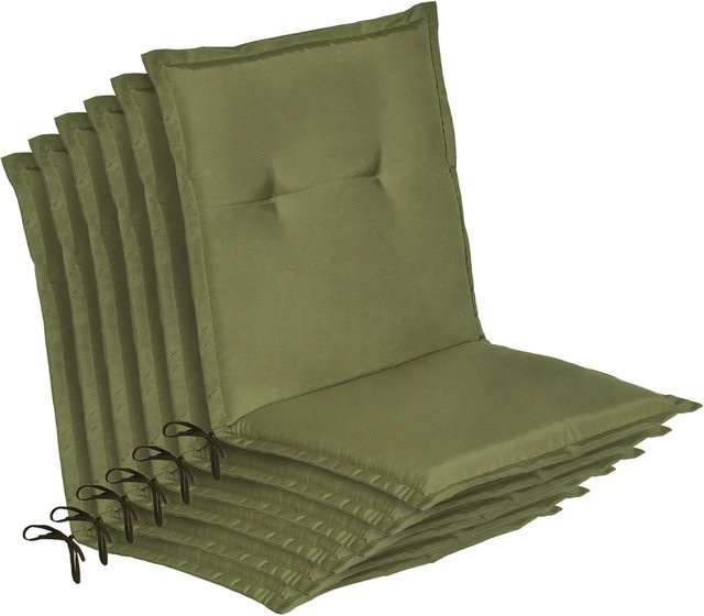 Beautissu 6er Set Auflagen für Niedriglehner Gartenstühle Loft, Farbe: Olivegrün, B/T/H: 100 x 50 x 6 cm - Bild 1