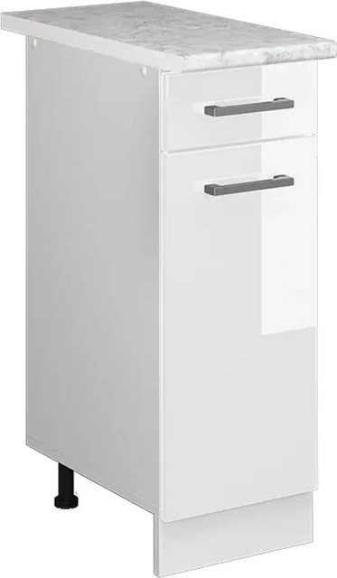Vicco Küchenunterschrank R-Line Schubladenschrank in Weiß Hochglanz mit Marmor-Optik, Breite: 30 cm, Höhe: 60 cm, Tiefe: 81,6 cm - Bild 1