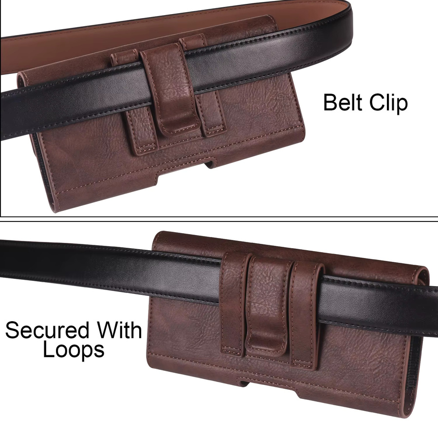 HKNR Universal Leder Gürtel Clip Handyhülle für iPhone 16 15 Pro Max und Samsung S25 Plus S24 Ultra A56 in Schwarz oder Braun - Bild 3