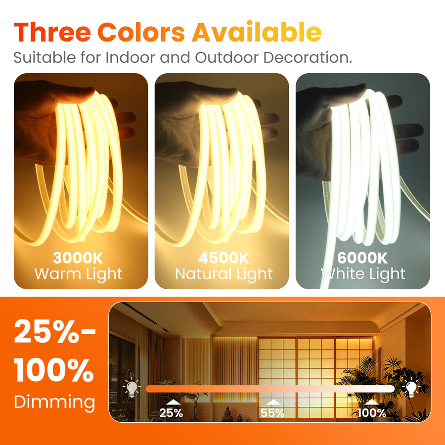 Dimmbarer XUNATA COB LED-Streifen in Weiß, wasserdichtes Neonlicht-Band aus Silikon, 220V, 240 cm - Bild 3