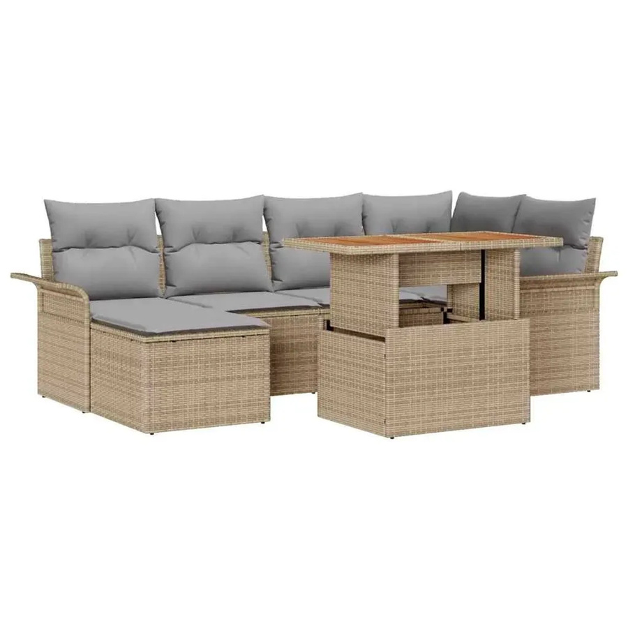 vidaXL Garten-Sofa-Set aus Poly Rattan mit Speicherfunktion, 7-teilig, Beige - Bild 2