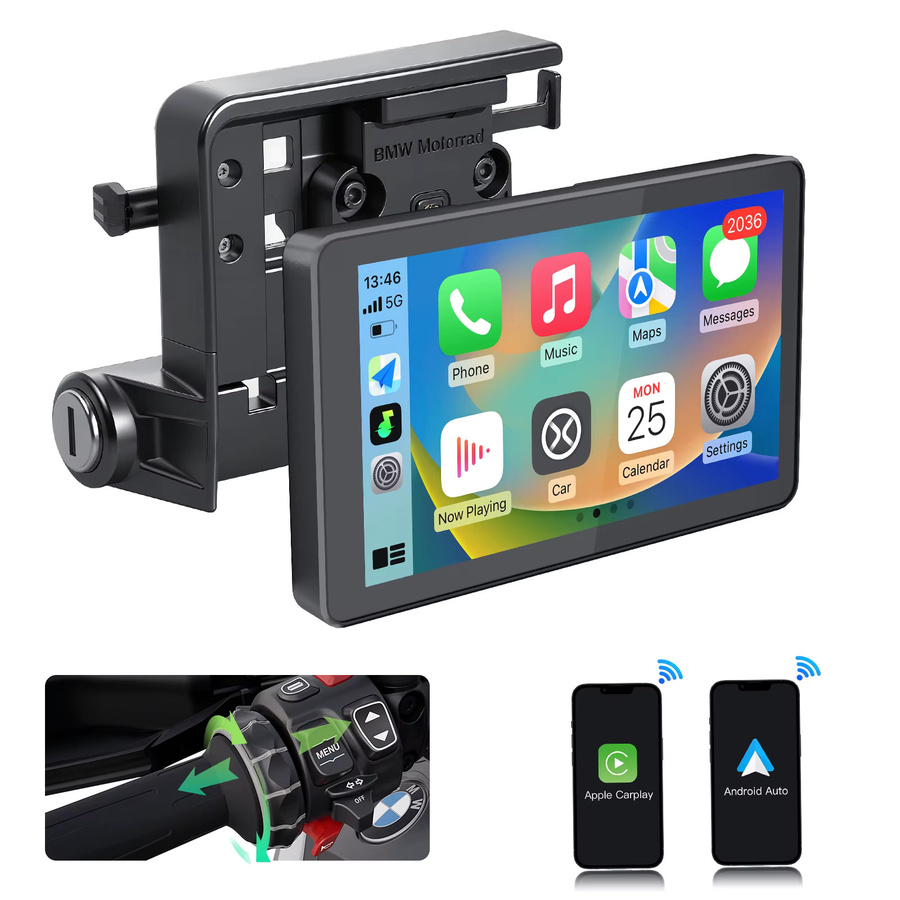 CARABC Drahtloser CarPlay und Android Auto GPS-Navigationsbildschirm für BMW Motorrad R1200GS R1250GS R1300GS ADV R1000 XR S1000, Schwarz - Bild 6