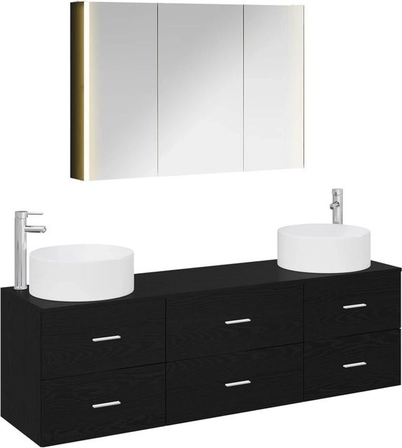 vidaXL Badezimmermöbel-Set 4-teilig in Schwarzer Eiche mit Glasfronten und LED-Beleuchtung - Bild 1