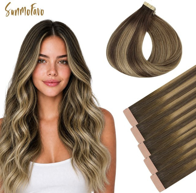 Sunmofavo Tape-In-Haarverlängerungen, 100 % Remy-Echthaar, 10 Stück - Bild 1