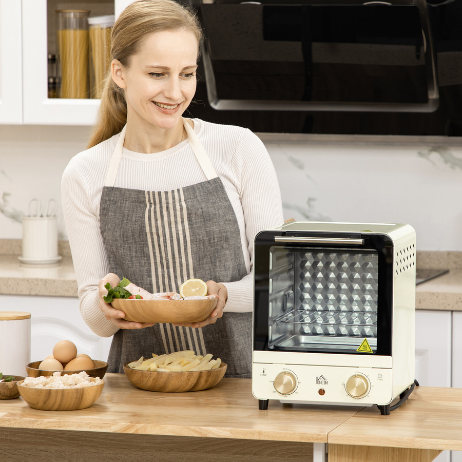 HOMCOM Minibackofen 15L mit Umluft und 1000W, Pizza-Ofen mit Timer und Backblech sowie Krümelblech, cremeweiß - Bild 2