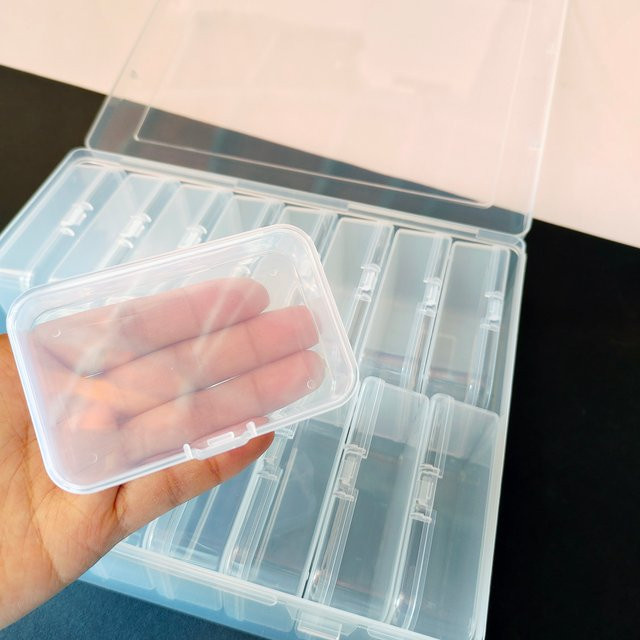 16 Stück stapelbare Aufbewahrungsboxen aus transparentem Kunststoff mit Deckel für Schmuck, Bastelbedarf und Büroorganisation - Bild 1