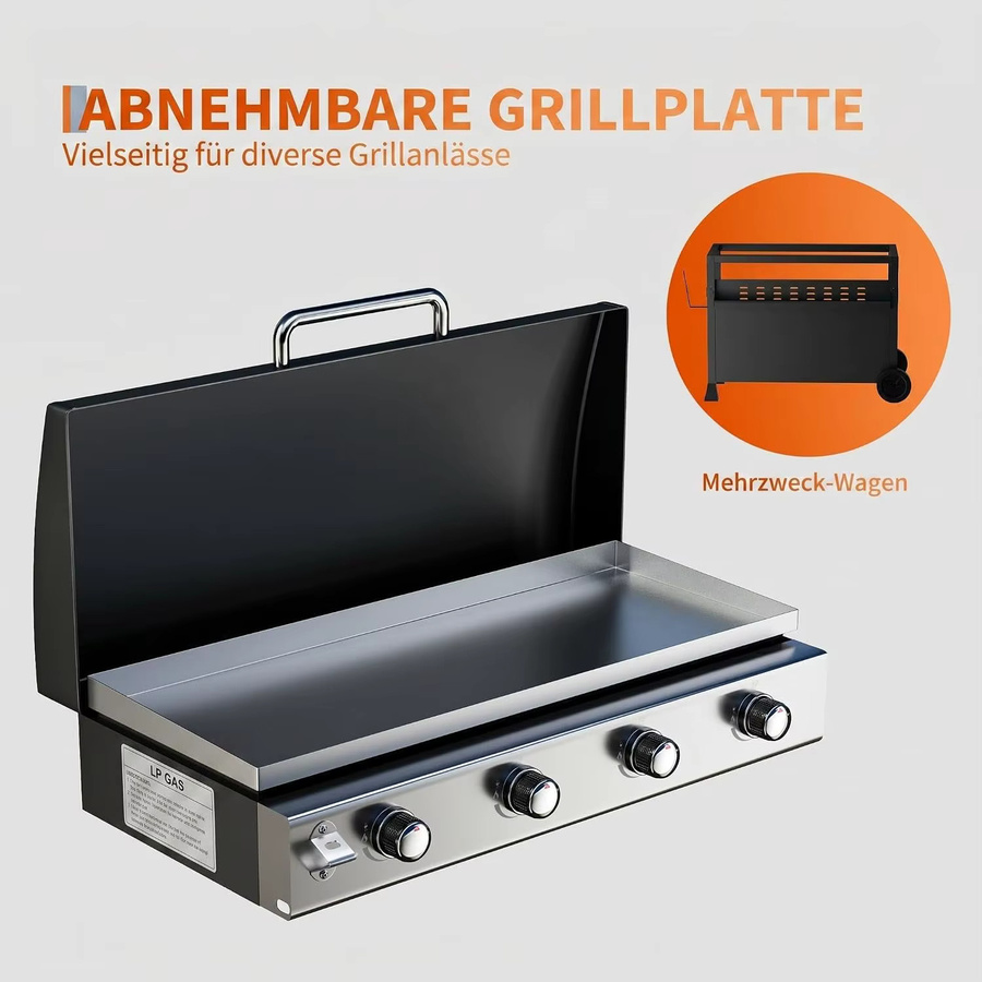 HiMISS 2-in-1 Gasgrill mit 4 Flammen und Plancha-Oberfläche in Schwarz mit wetterfester Haube und 32.000 BTU Leistung - Bild 7