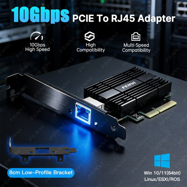 Marvell PCIe-Netzwerkkarte AQC113 mit 10 Gbit/s RJ45-Anschluss, Gigabit Ethernet LAN-Adapter für PC, Schwarz - Bild 1