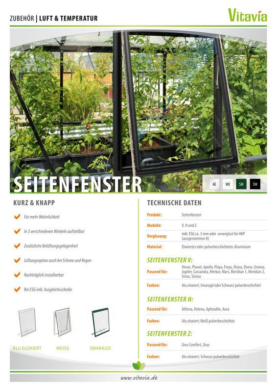 Vitavia Seitenfenster H für Gewächshäuser aus eloxiertem Aluminium mit 3 mm ESG-Glas, silberfarben, B: 55,4 cm, H: 87,6 cm - Bild 4