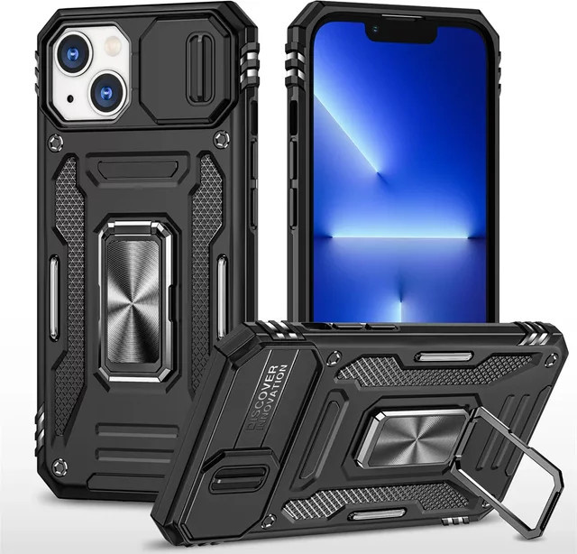 Schutzhülle mit Ring und Kameraschutz für Apple iPhone 15 14 13 12 11 Pro Max Plus in Schwarz - Bild 1