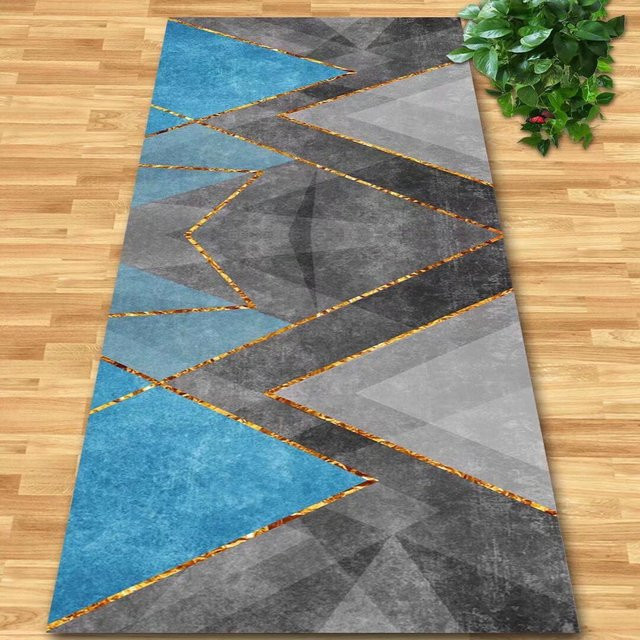 Moderner Teppich Läufer Karpetti mit geometrischem Design, blau, rutschfest und waschbar, B/T: 100 x 300 cm - Bild 1