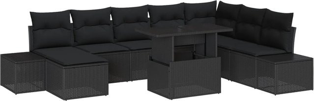 vidaXL Garten-Sofa-Set aus Poly-Rattan in Schwarz mit 9 Teilen, Polsterset und integriertem Stauraum - Bild 1