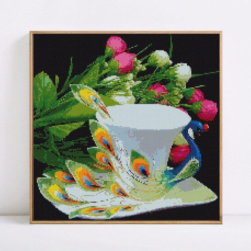 FIYO Diamond Painting Set mit Blumenmotiv und runden Steinen, Mehrfarbig, 30 x 30 cm - Bild 1