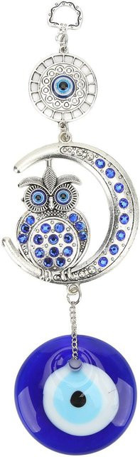 CosyHome Anhänger Nachteule mit Mond aus Legierung in Weiß und Blau - Bild 1