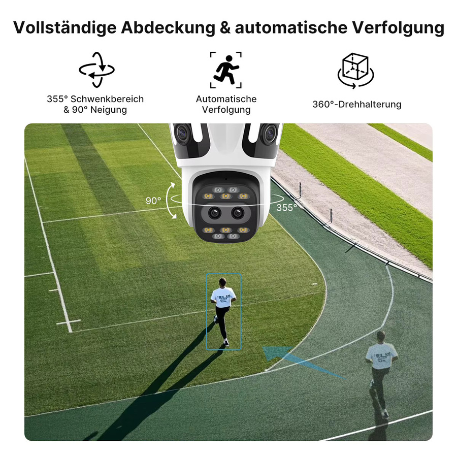 WONSDAR IP-Kamera für Außenbereich mit Vier Bildschirmen, 4K HD WLAN-Kamera, PTZ-Videoüberwachung mit Farbnachtsicht und Auto-Tracking, Weiß, ICSee - Bild 4