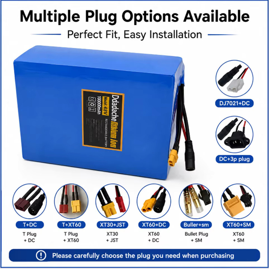 13S8P 48V 100Ah Lithium-Batterie mit 18650 Klasse A Zellen, 2000W BMS, XT60 und JST Anschlüssen, Hochkapazitäts-Akku für E-Bike und Scooter, Blau - Bild 5