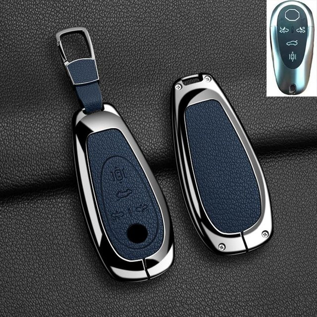 Schutzhülle für Morris Garages MG Cyberster Smart Key Fob aus Zinklegierung und echtem Leder in Blau von YTO automobile parts - Bild 1