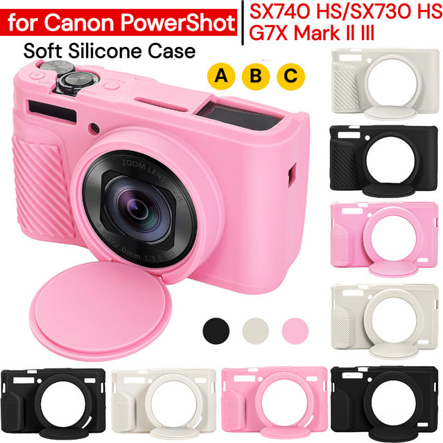 Weiche Gummi-Silikonhülle mit Linsenschutz für Canon PowerShot G7X Mark II, Mark III, SX740HS und SX730HS in Beige - Bild 1
