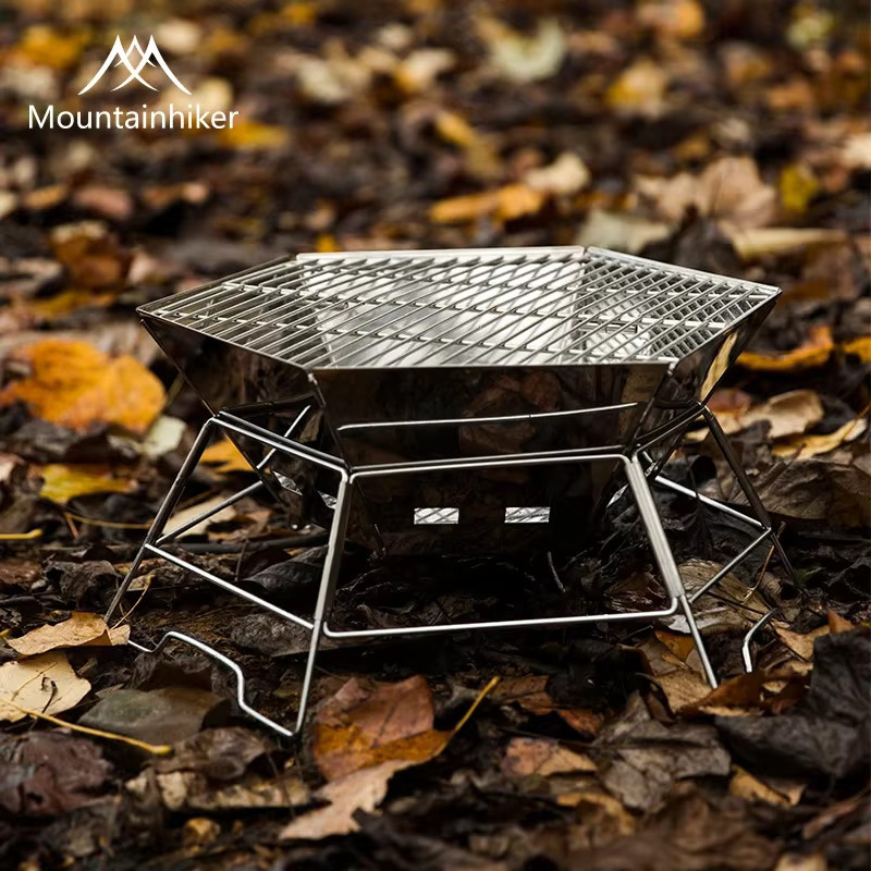 MOUNDAINHIKER Camping-Grill aus Edelstahl, tragbar und faltbar mit Holzkohlegrillrost für Trekking und Outdoor-Kochen - Bild 3