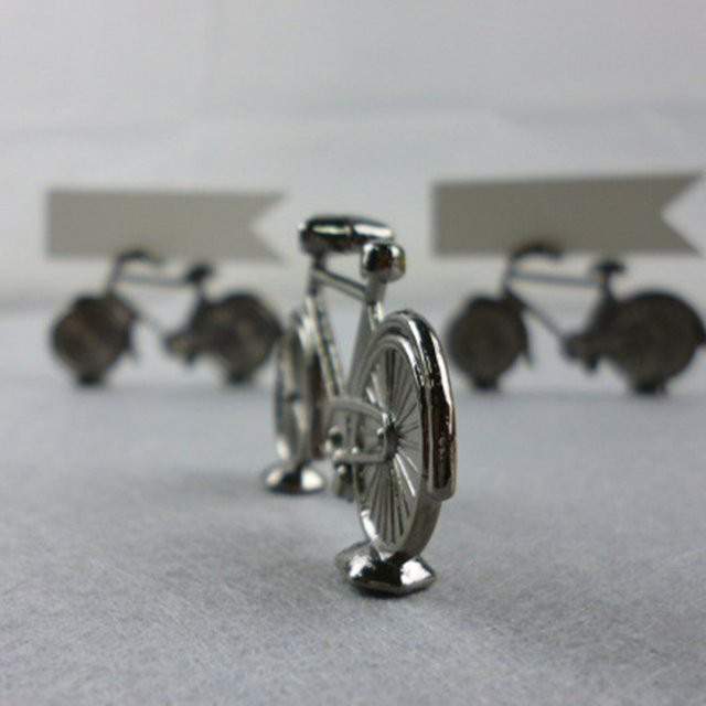 6er Set Vintage Tischkartenhalter aus Legierung in Silber im Fahrrad-Sattelklemm-Design für Hochzeiten und Partys - Bild 1