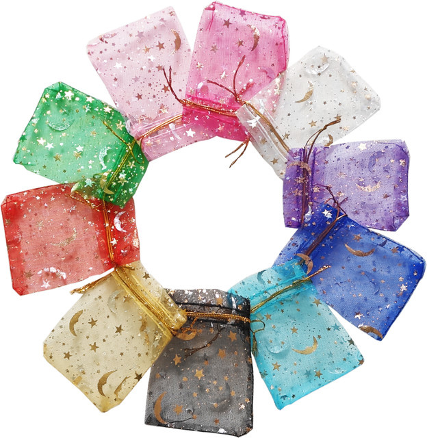 Mehrfarbige Organza Geschenkbeutel mit Mond und Sternen für Schmuck, Hochzeiten und Partys - Bild 1