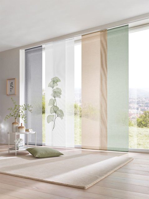 Schiebevorhang Heine Home in Grau, semi-transparent, 100% Polyester mit Flausch-/Klettband oben, Breite: 145 cm, Höhe: 145 cm - Bild 1
