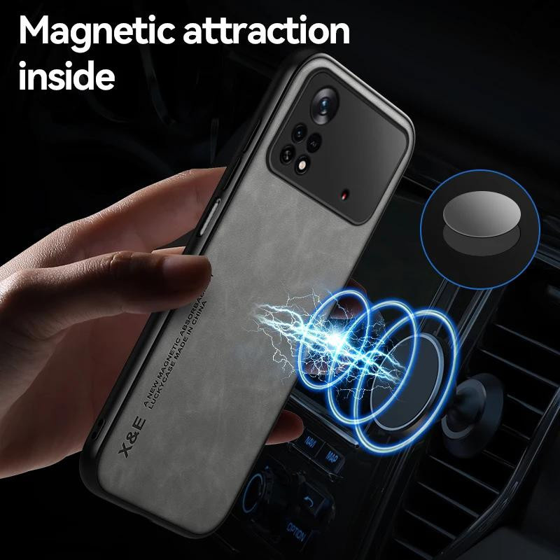 Xiaomi Poco X4 Pro 5G Handyhülle aus Leder mit weichem Lammfell-Rahmen in Grau - Bild 2