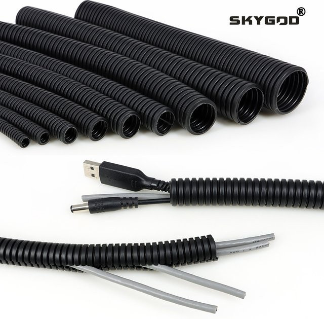 SKYGOD Wellrohr aus PP in Schwarz als isolierte Schutzhülle für Auto-Elektroverkabelung und Kabelbäume, Durchmesser: 7,5 mm bis 34,5 mm - Bild 1