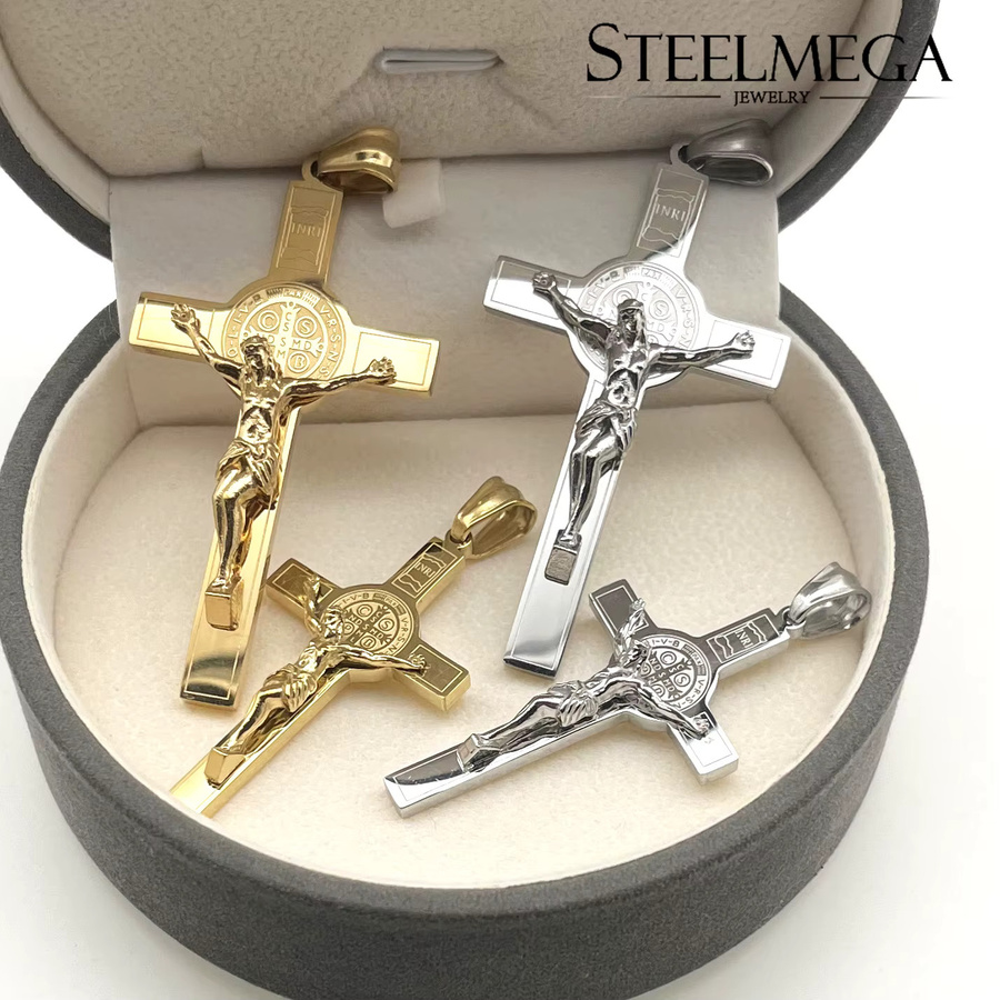 STEELMEGA Kruzifix-Anhänger, Edelstahl, Silber, Unisex - Bild 2