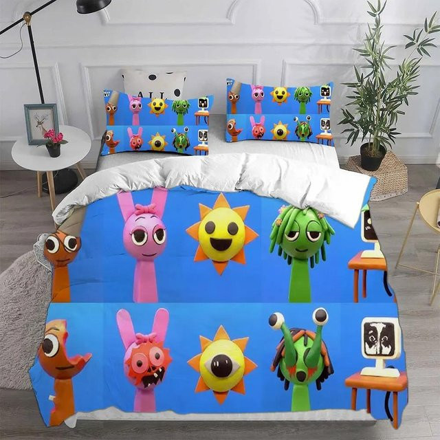 Binchi Fitness Sprunki 3D-Druck Bettwäsche-Set mit Bettbezug und Kissenbezug, Mehrfarbig, B/H: 135 x 200 cm - Bild 1