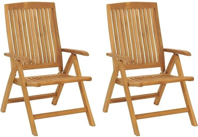 Set aus 2 verstellbaren Gartenstühlen von vidaXL aus braunem Teakholz mit Armlehnen und Latten-Design - Bild 1