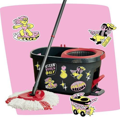 Vileda Turbo My Style Box Wischmopp-Komplettset mit Mikrofaser und Teleskopstiel, Anthrazit und Rot - Bild 1