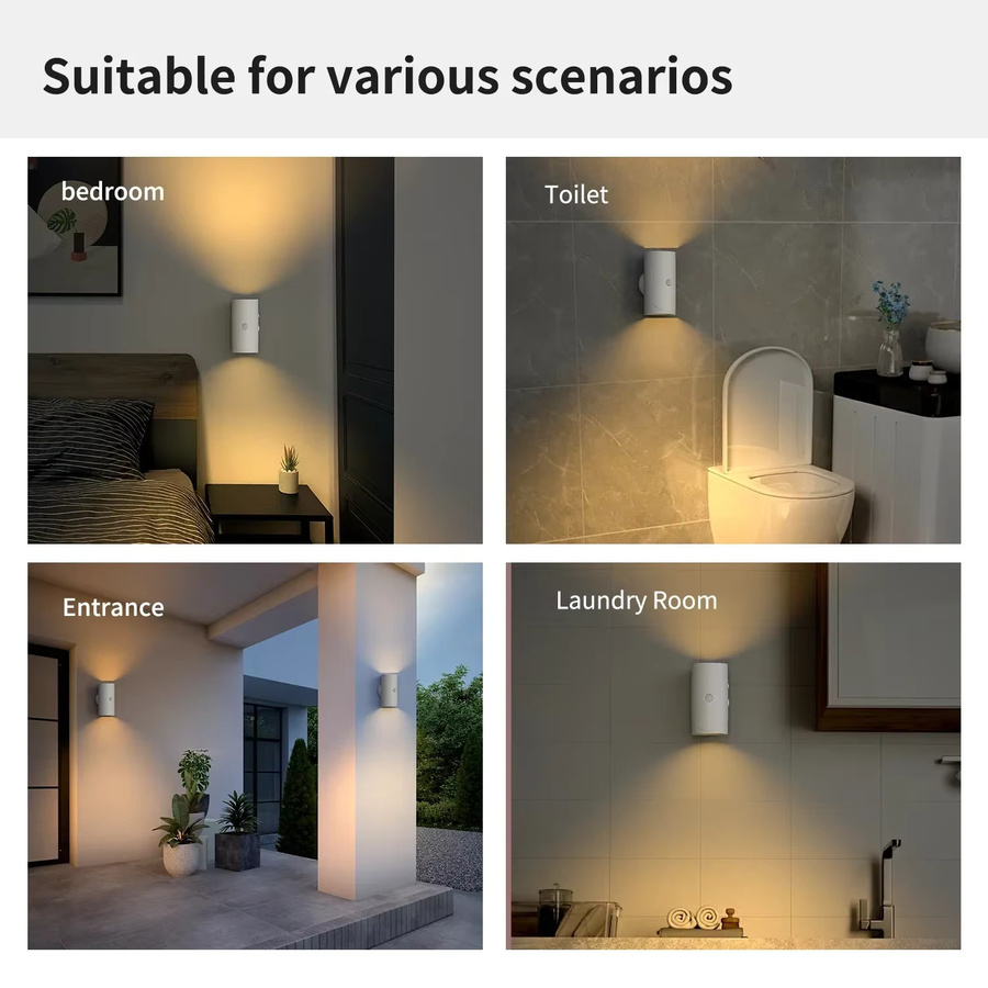 TLEDMP 2-Kopf Magnet-LED-Wandleuchte in Weiß mit Bewegungsmelder, dimmbar und USB wiederaufladbar als modernes Ambiente-Nachtlicht für Flur und Schlafzimmer - Bild 2