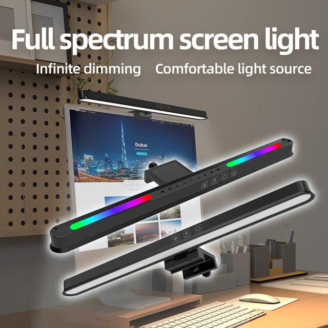 VooVoo RGB LED Monitor Licht Bar in Schwarz mit stufenloser Dimmung und USB-Anschluss - Bild 1