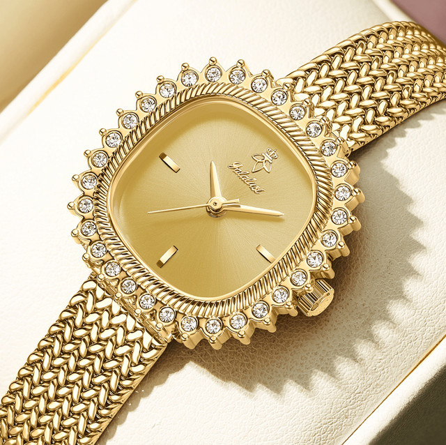 YaLaLuSi Armbanduhr Quarz, Bicolor, Gold, Schwarz, Kristall, Damen - Bild 1
