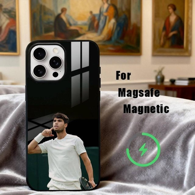 Handyhülle Carlos Alcaraz Tennischampion für iPhone 11 bis iPhone 17 Pro Max, Magnetisch für MagSafe Kabelloses Laden, Schwarz - Bild 1