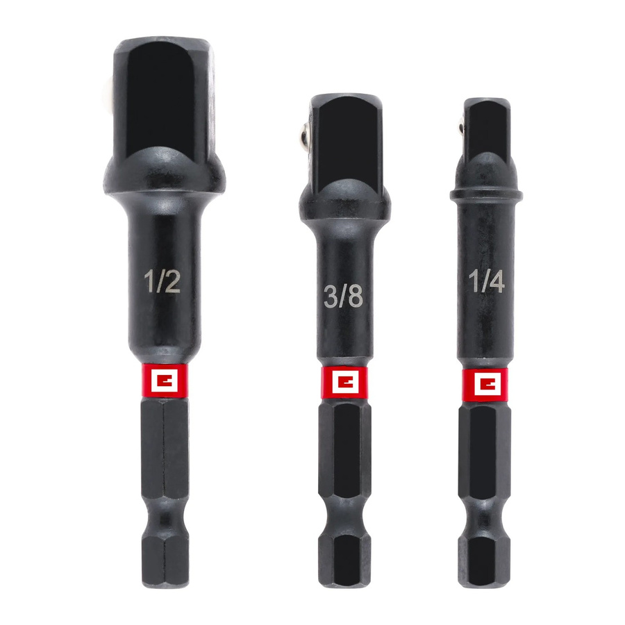 Einhell Bit-Adapter-Set 3-teilig aus Edelstahl in Rot/Schwarz mit 1/4, 3/8 und 1/2 Zoll Antrieb - Bild 2